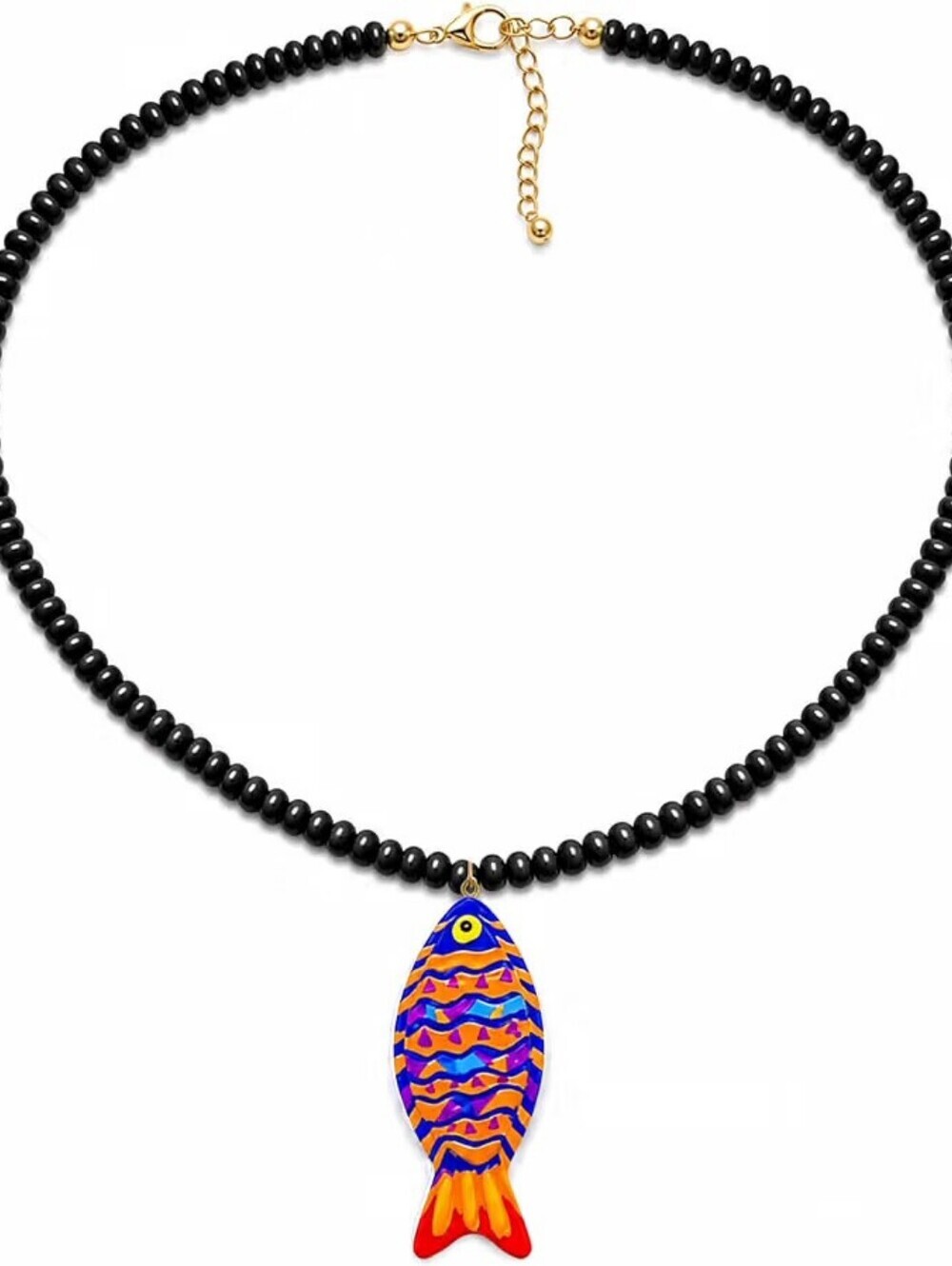 Fish Pendant Necklace Boho Summer Acrylic Resin Beaded Beach Vacation